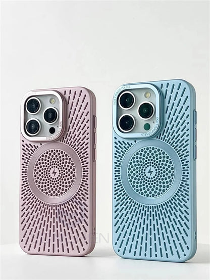 Luxury Heat Dissipation Hollow For Magsafe Case For iPhone 15 14 13 12 16 Pro Max Titanium Magnetic Wireless Charge Hard Cover