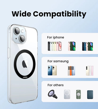 UGREEN Magnetic Metal Ring for Magsafe iPhone 16 15 14 Pro Android Phones Plate Sticker Rings For Magsafe Wireless Charger Stand