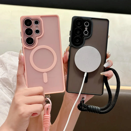 Matte Translucent Magnetic Wrist Strap Phone Case Samsung
