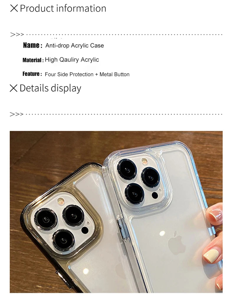 New Transparent Acrylic Clear Case for iPhone 17 Pro Max 16 Plus 11 12 13 14 15 16 Pro Max Plus Xs Max Xr Air Metal Button Cover