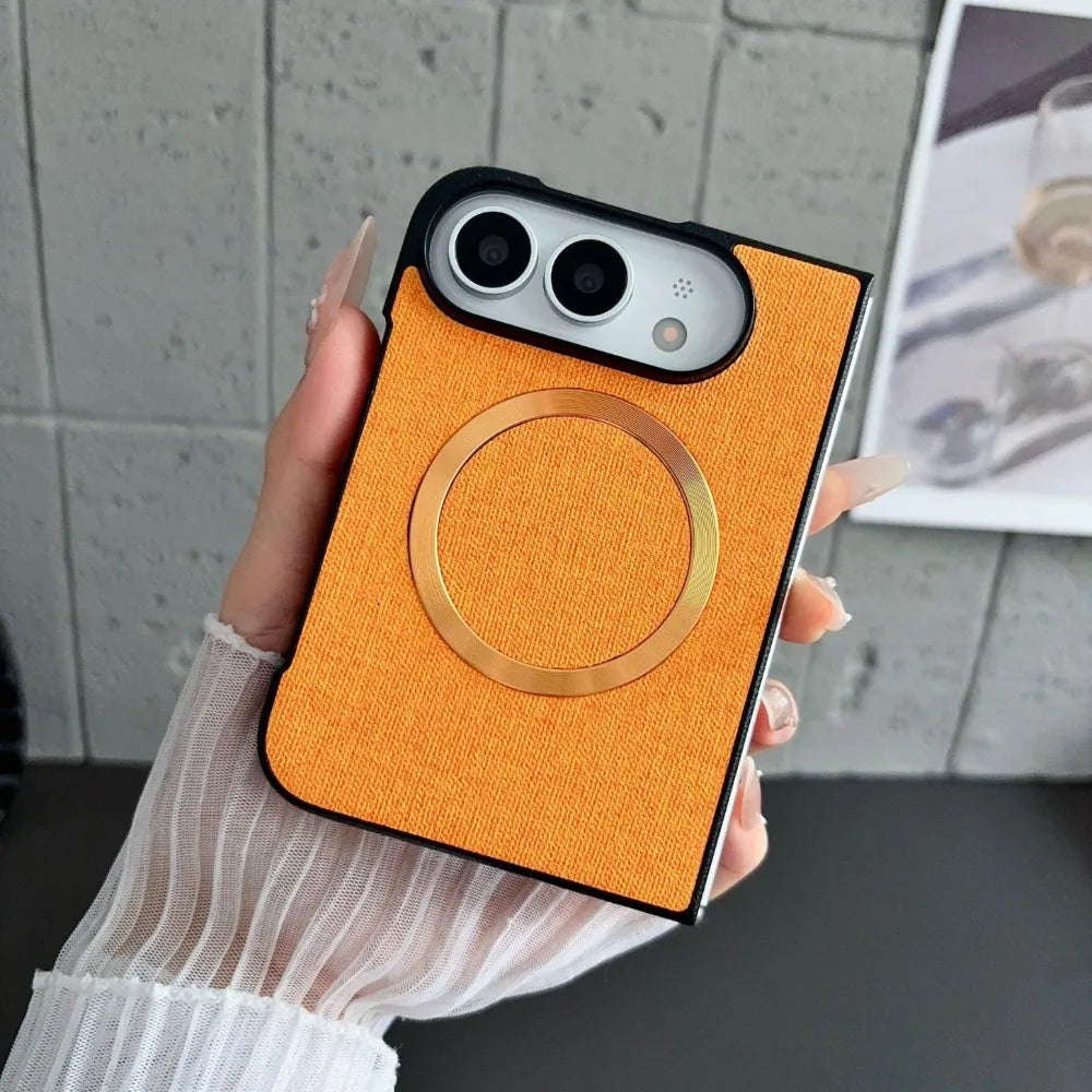 Fabric Cloth Texture Magnetic Case for iPhone Duo duo DUO Fold Shell Wireless Charging Shockproof Hard PC Slim Cover Funda