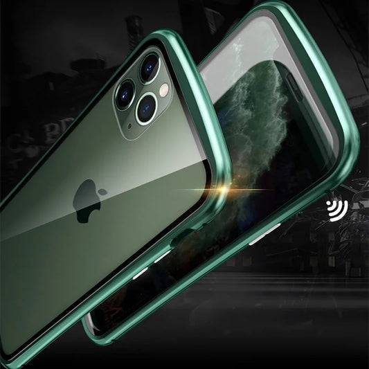 360° Metall Magnet Adsorption Hülle für iPhone 16 15 14 13 12 11 Pro XS Max Doppelseitige Glas Hülle für iPhone 8 Plus X XR Cover