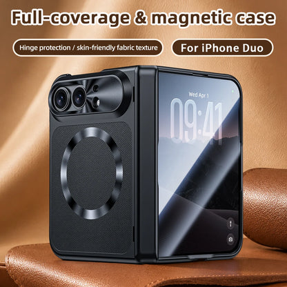 Skin Feel Fabric Texture Magnetic Phone Case For iPhone Duo For Magsafe Shell Film Integrated Shockproof Foldable Cover