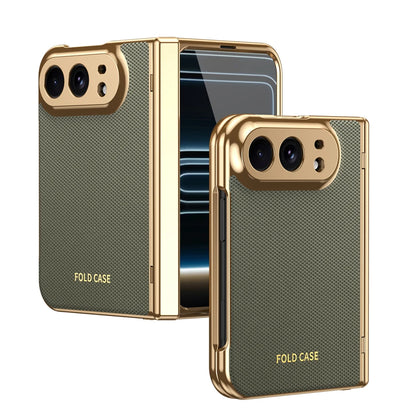 KEYSION Luxuxy PU Leather Fold Phone Case for iPhone Ultra Duo Plating PC Shockproof Back Cover With Hinge+HD Screen Protector