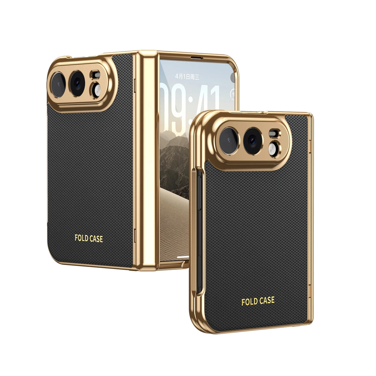 Case For iPhone Duo Luxuxy PU Leather Fold Phone Plating Hard PC Shockproof Back Cover Built-in Hinge HD Screen Protector Cover