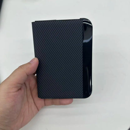 Sulada Carbon Fiber Pattern Leather Magsafe Case for iPhone Duo New Arrival Business Window View Flip Cover