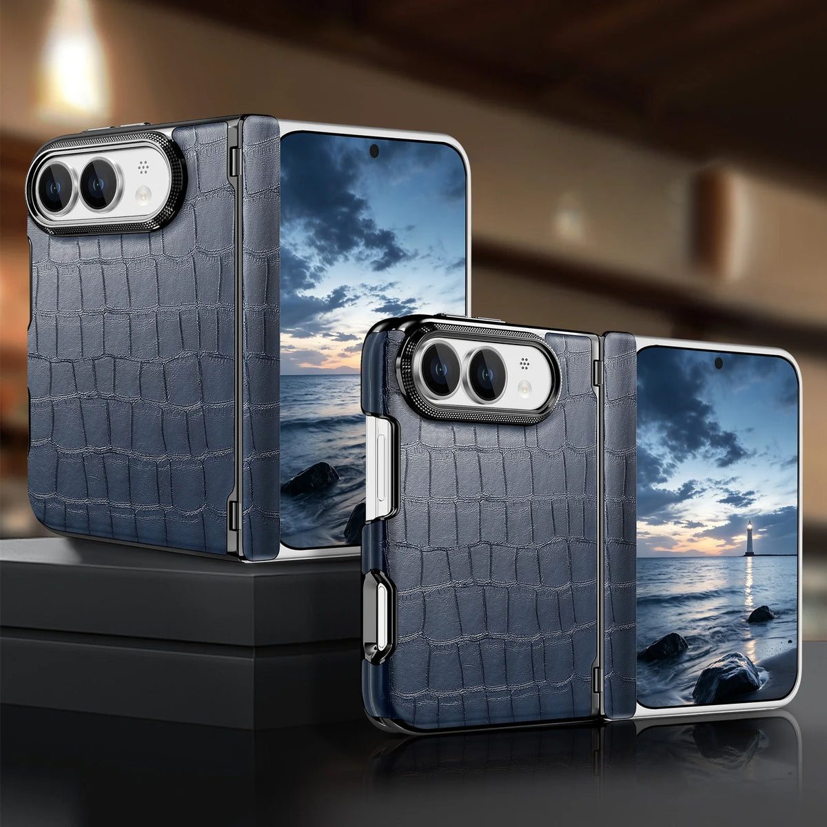 Luxury Crocodile Pattern Leather Case‌ for iPhone Ultra 18 Fold Shockproof Lens Protrusion Central Axis Protection Slim Cover
