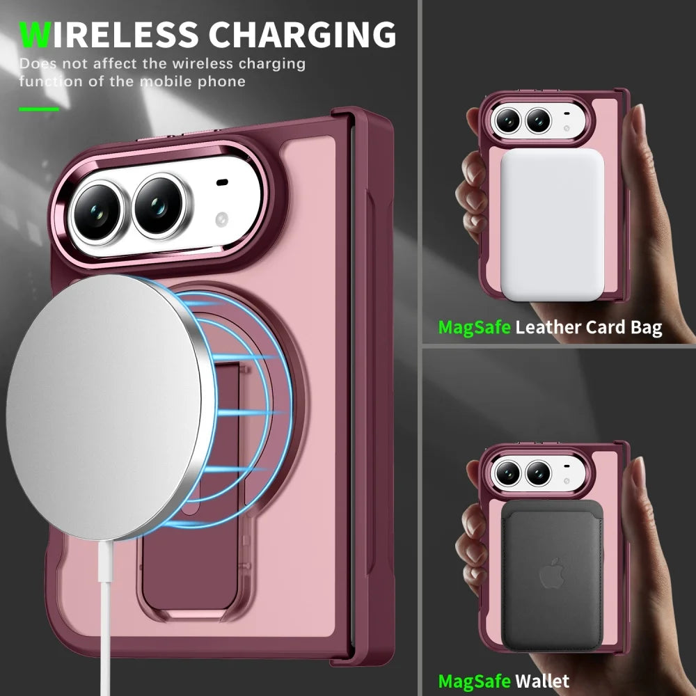 MagsafeTranslucent Folding Holder Stand Magnetic Case for iPhone Duo 18 Hinge Armor Solid Color Frosted Bumper Phone Covers