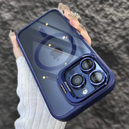 Luxury Magnetic Shockproof Phone Case For iPhone 15 14 13 12 16 17 Pro Max Plus Air 11 Funda Stand Glass Lens Protection Cover