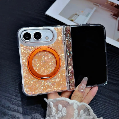 Dreamy Shell Pattern Rotation Stand All-Around Case For iPhone 18 Fold 18Duo For iPhone Duo Auto-Snap Hinge Protection Cover