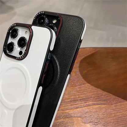 Luxury Matte Leather Magnetic For Magsafe Phone Case For iPhone 15 14 13 12 16 17ProMax Wireless Charging ShockproofBumper Cover