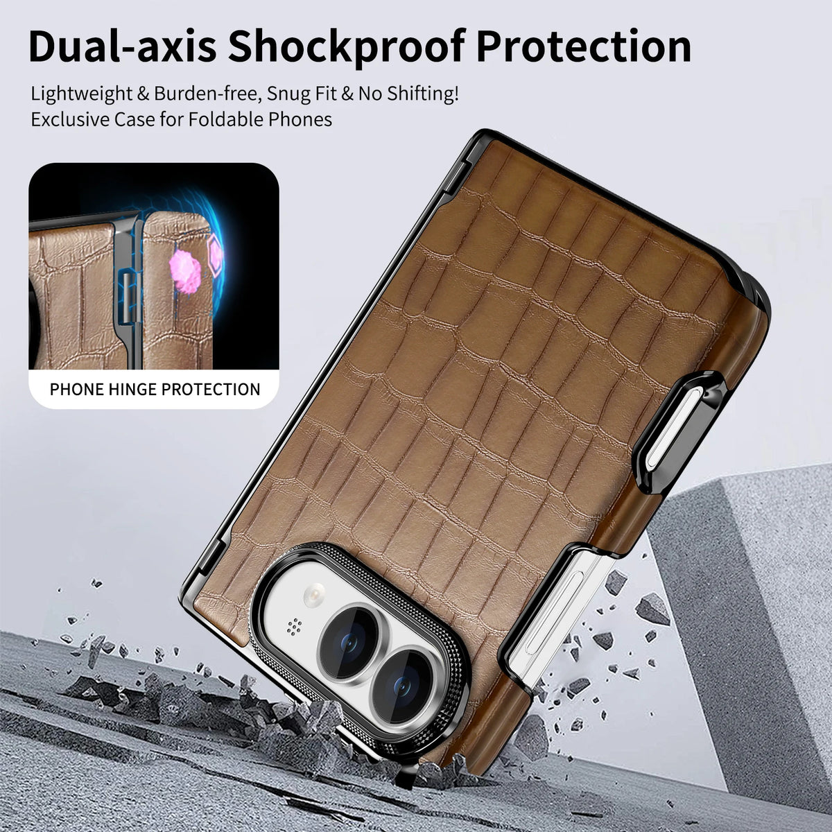 Luxury Crocodile Pattern Leather Case‌ for iPhone Ultra 18 Fold Shockproof Lens Protrusion Central Axis Protection Slim Cover