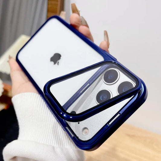 Galvanisierte Falten Glas Kamera Ständer Halterung Handyhülle für iPhone 17 17Pro 17Air 17 Pro Max Ultradünne transparente stoßfeste Abdeckung