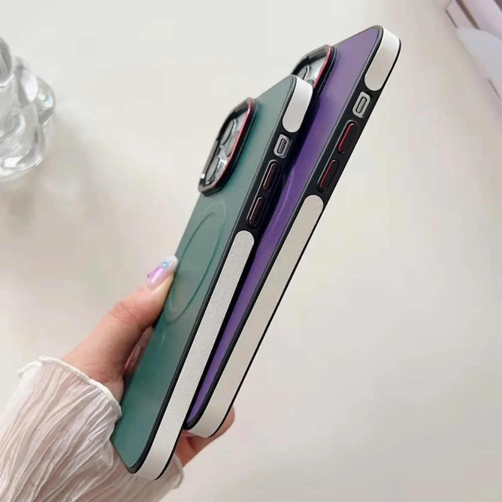Business Double Color Leather Magsafe Case for IPhone 12 13 16 15 Pro Max Magnetic Matte Soft Shockproof Cover for IPhone 15Pro