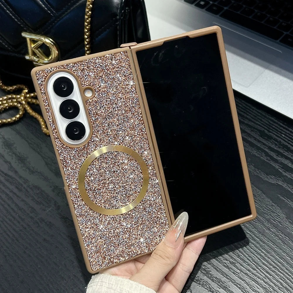 Bling diamond rhinestones magnetic soft cover fold - product image