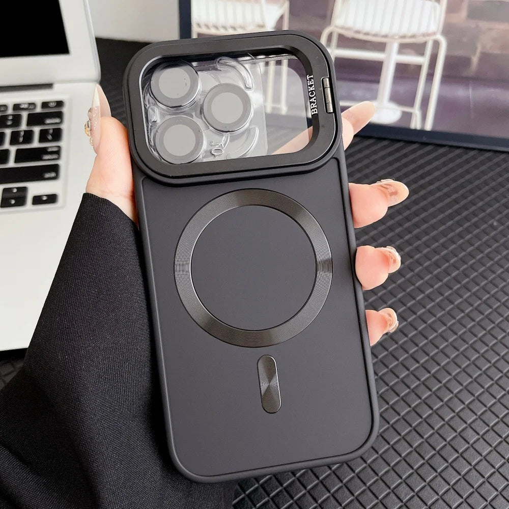 Camera protective matte magnetic fold lens stand soft case - product image