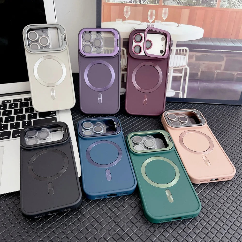 Camera protective matte magnetic fold lens stand soft case - product image