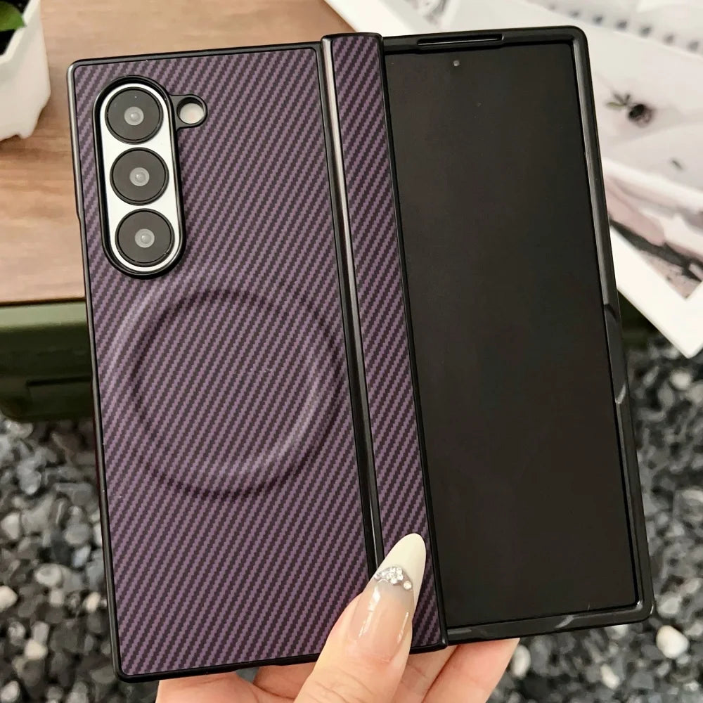 Carbon fiber magnetic hinge wireless charging bumper case samsung fold - product image