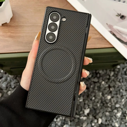 Carbon fiber magnetic hinge wireless charging bumper case samsung fold - product image