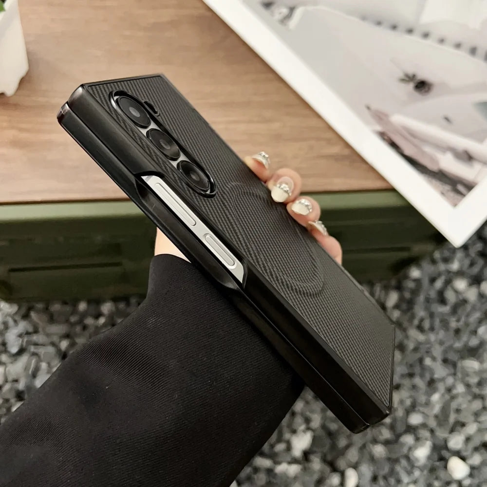 Carbon fiber magnetic hinge wireless charging bumper case samsung fold - product image