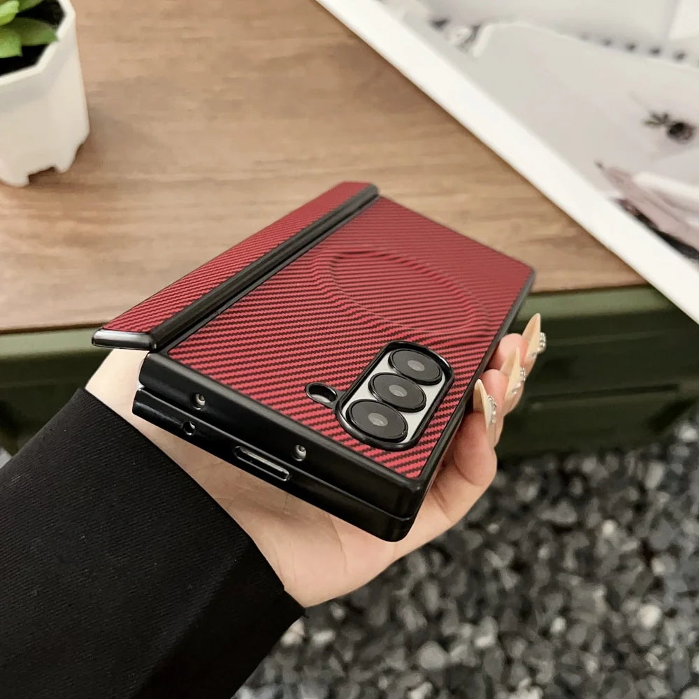 Carbon fiber magnetic hinge wireless charging bumper case samsung fold - product image