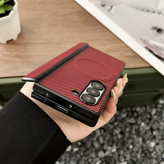 Carbon fiber magnetic hinge wireless charging bumper case samsung fold - product image