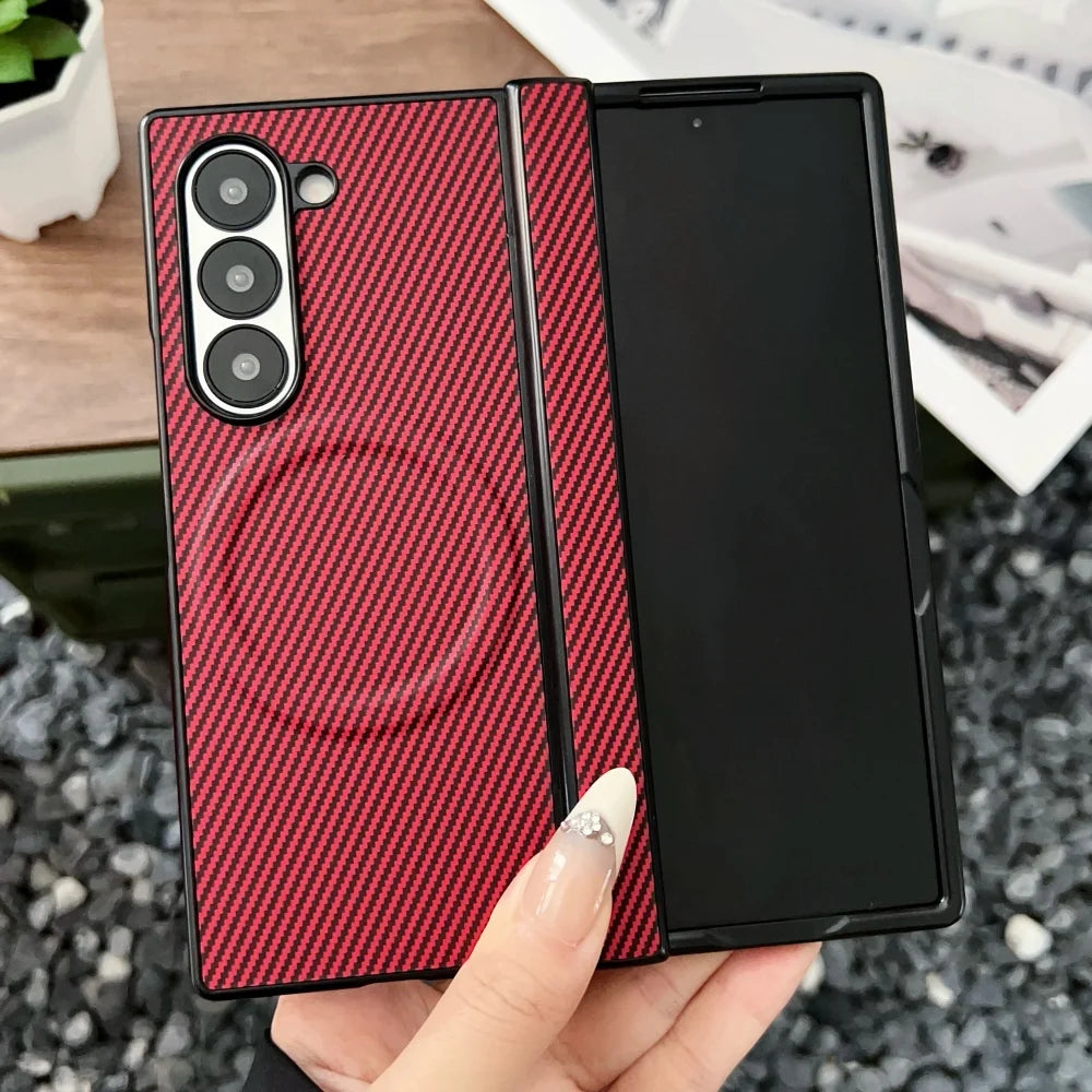 Carbon fiber magnetic hinge wireless charging bumper case samsung fold - product image