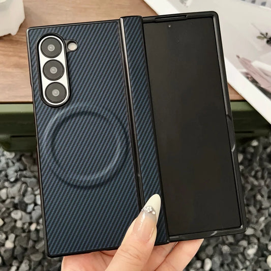 Carbon fiber magnetic hinge wireless charging bumper case samsung fold - product image