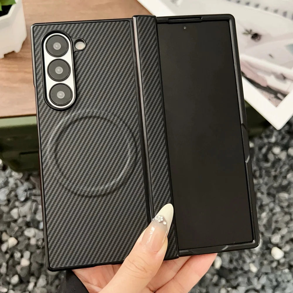 Carbon fiber magnetic hinge wireless charging bumper case samsung fold - product image