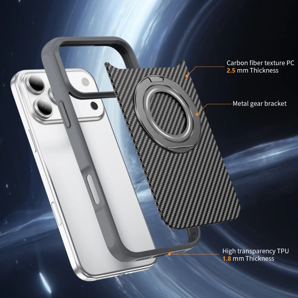 Carbon fiber pattern magnetic ring stand shockproof case - product image