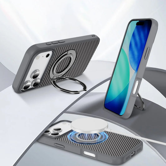 Carbon fiber pattern magnetic ring stand shockproof case - product image