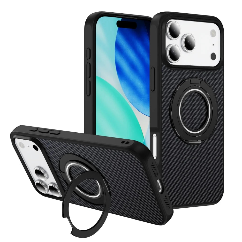 Carbon fiber pattern magnetic ring stand shockproof case - product image
