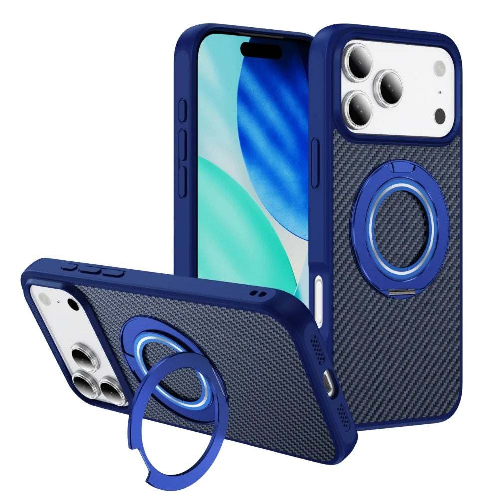 Carbon fiber pattern magnetic ring stand shockproof case - product image