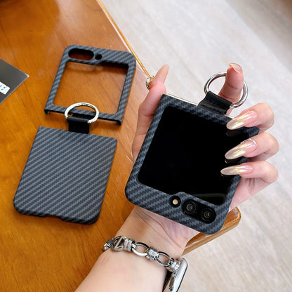 Carbon fiber pattern metal ring shockproof phone case samsung z flip - product image