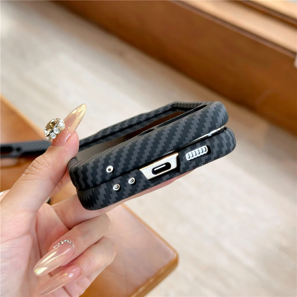 Carbon fiber pattern metal ring shockproof phone case samsung z flip - product image