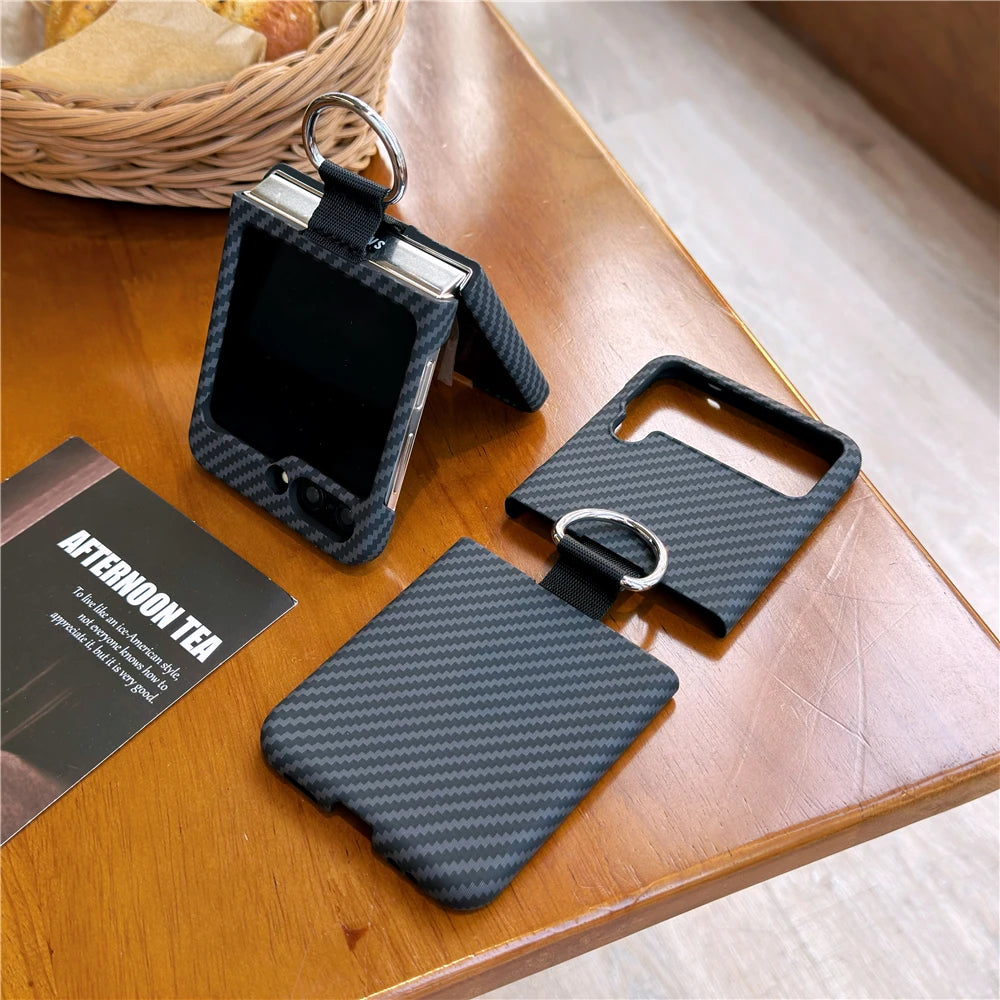 Carbon fiber pattern metal ring shockproof phone case samsung z flip - product image