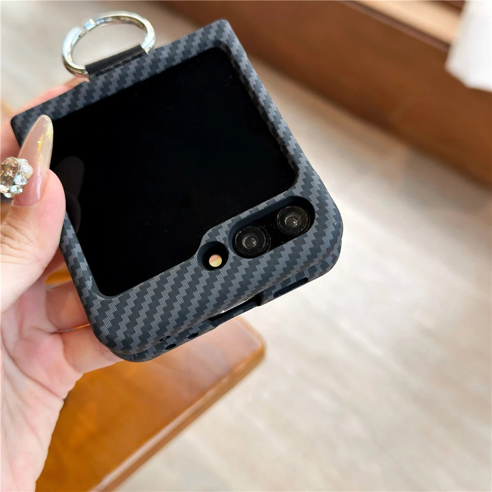 Carbon fiber pattern metal ring shockproof phone case samsung z flip - product image