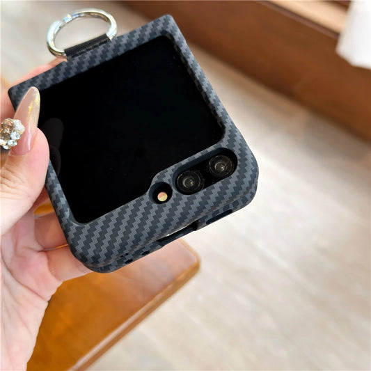 Carbon fiber pattern metal ring shockproof phone case samsung z flip - product image