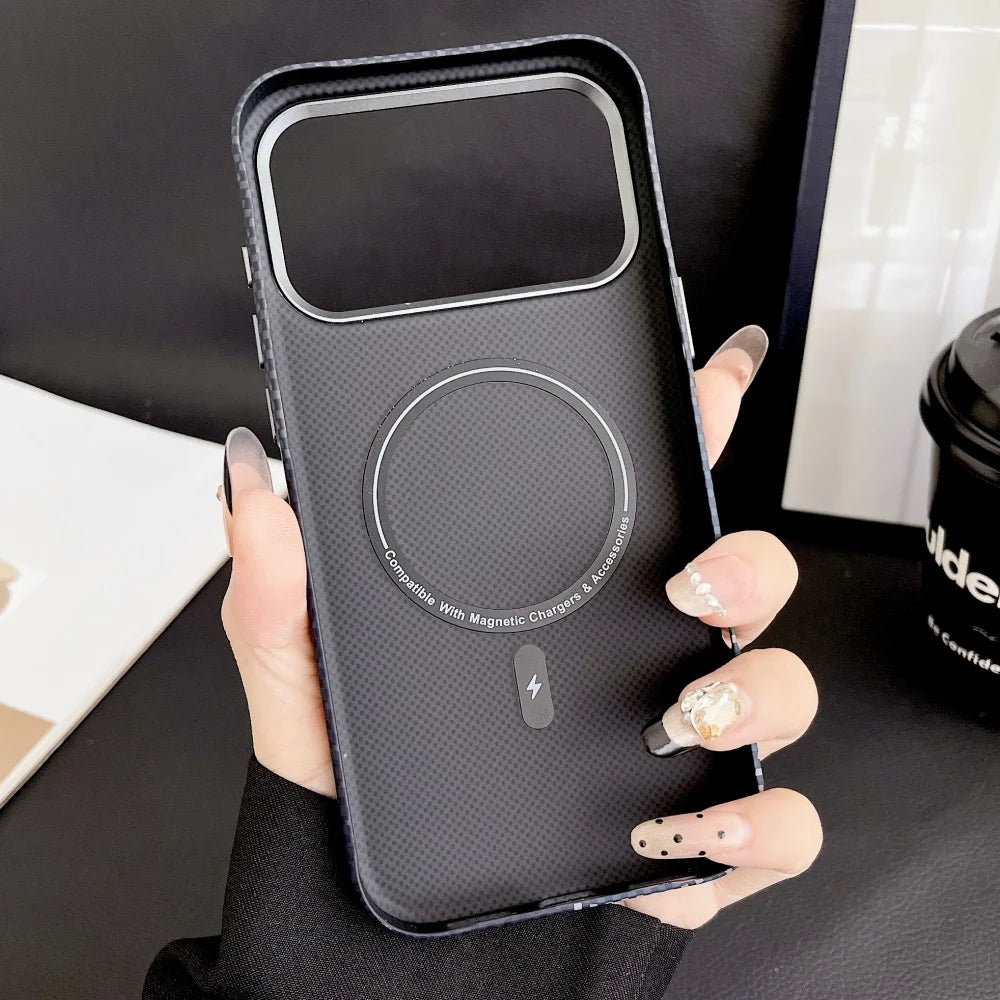 Carbon fiber texture magnetic wireless charging hard pc case - product image