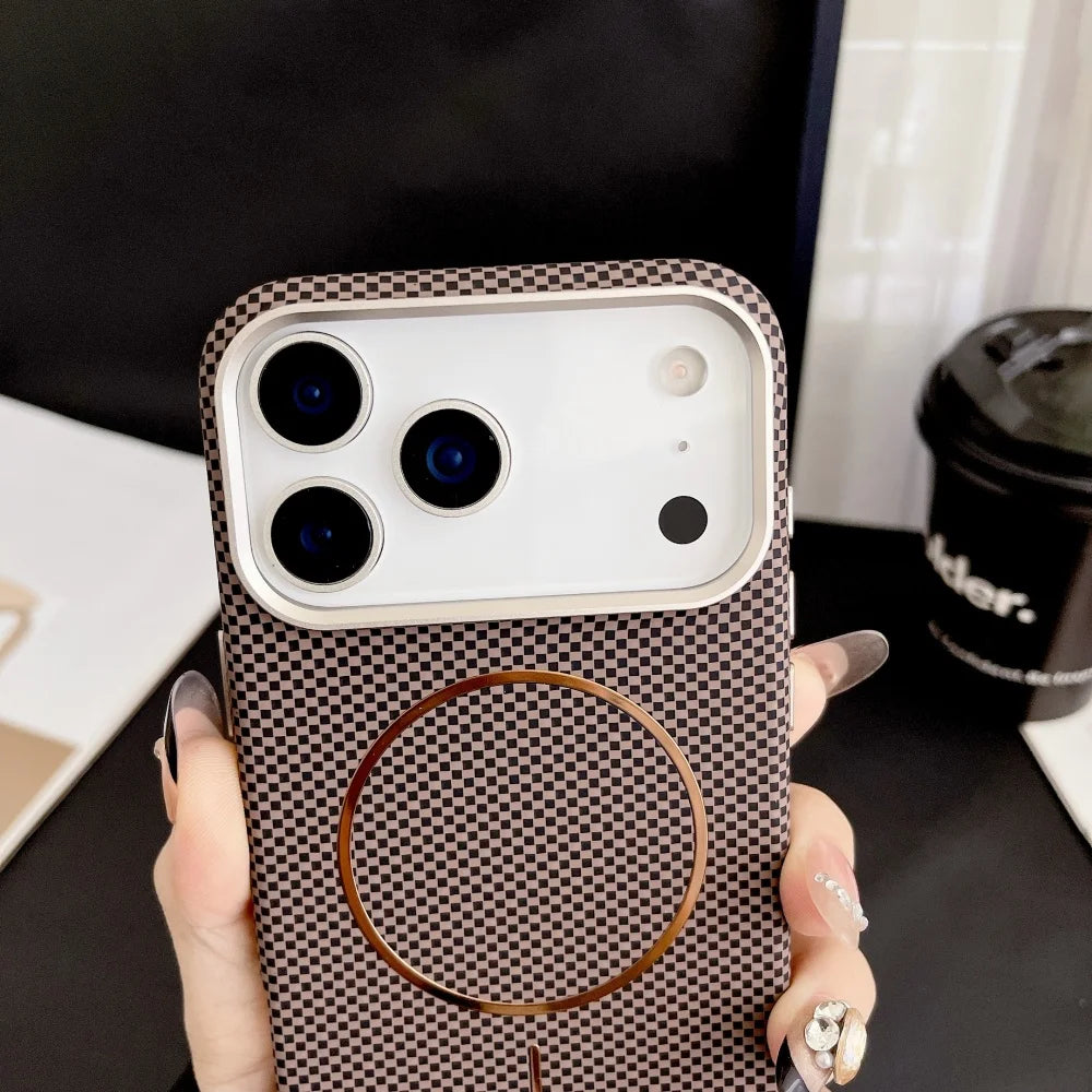 Carbon fiber texture magnetic wireless charging hard pc case - product image