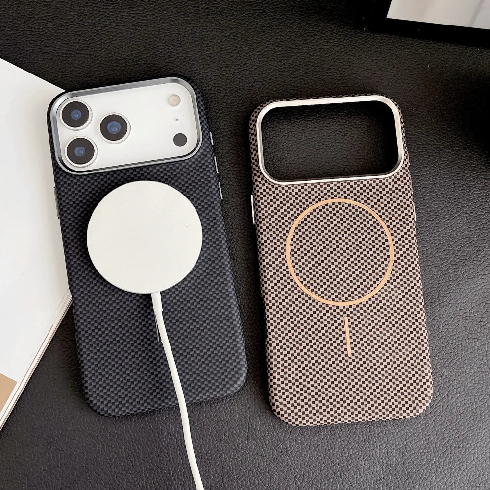 Carbon fiber texture magnetic wireless charging hard pc case - product image