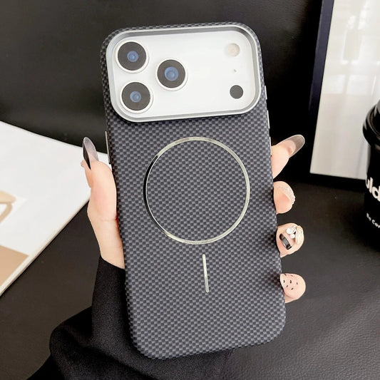 Carbon fiber texture magnetic wireless charging hard pc case - product image