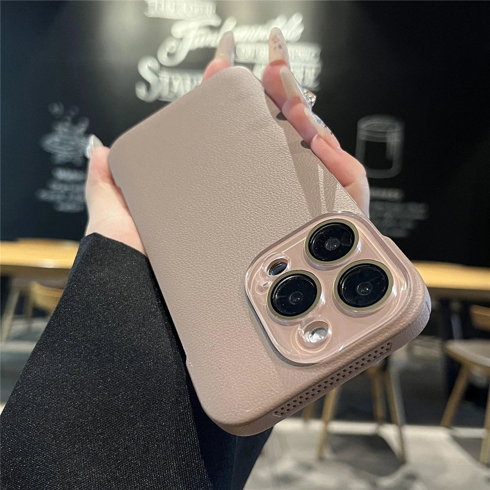Cooling leather textured camera protection phone case - product image