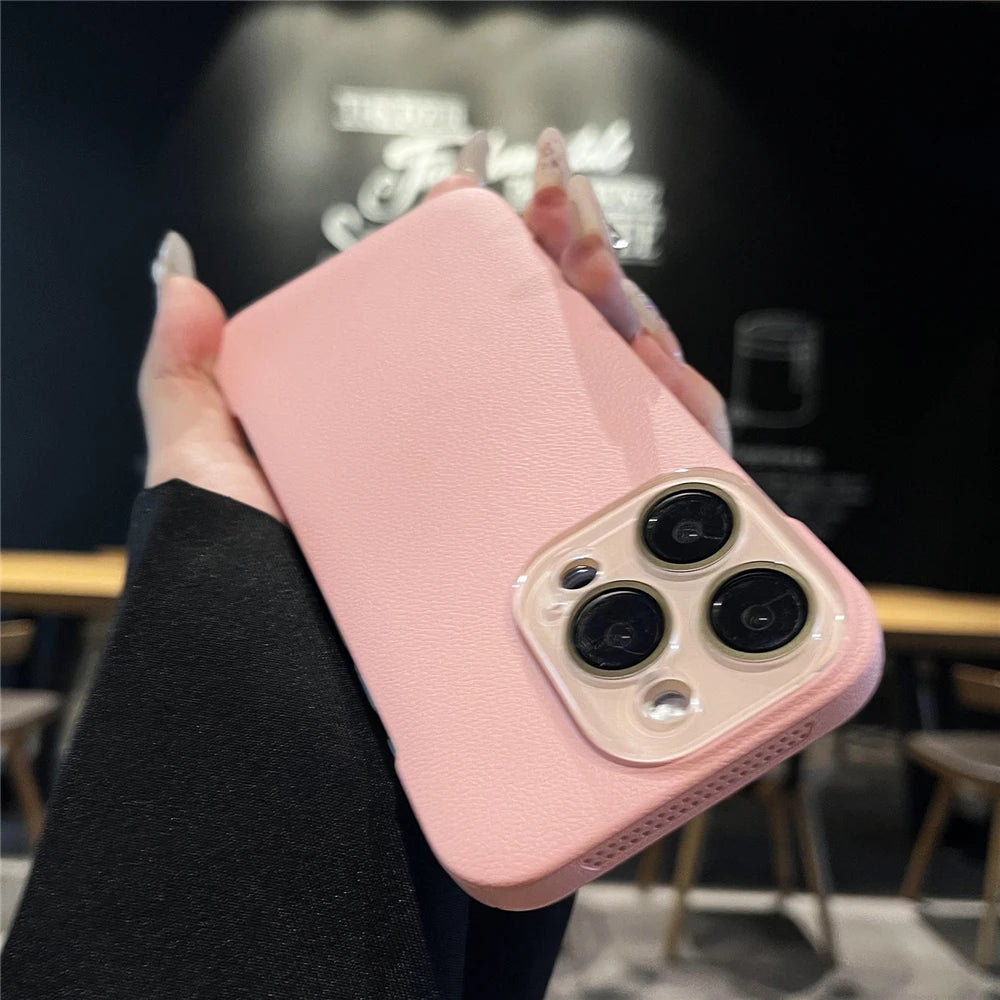 Cooling leather textured camera protection phone case - product image