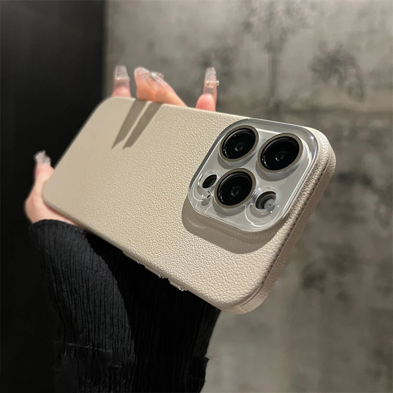 Crystal glass lens lychee leather case - product image