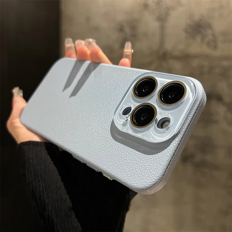 Crystal glass lens lychee leather case - product image