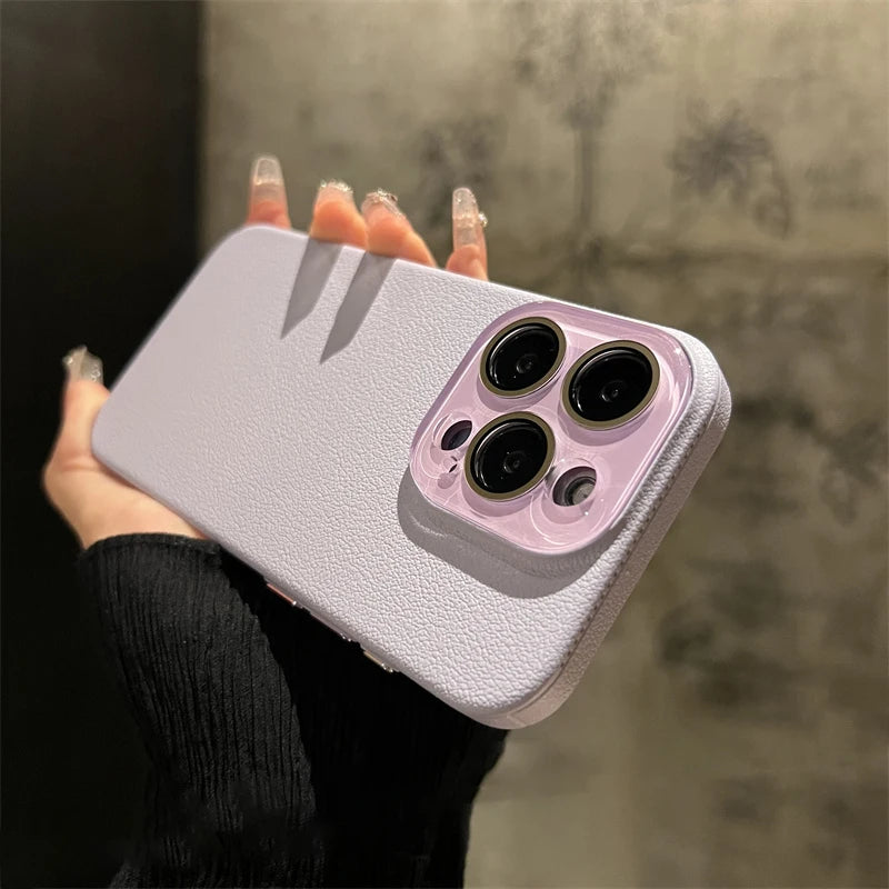 Crystal glass lens lychee leather case - product image