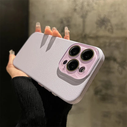 Crystal glass lens lychee leather case - product image