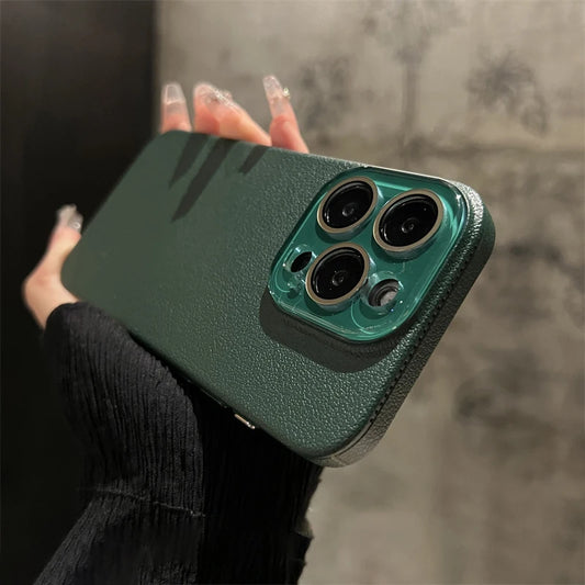 Crystal glass lens lychee leather case - product image