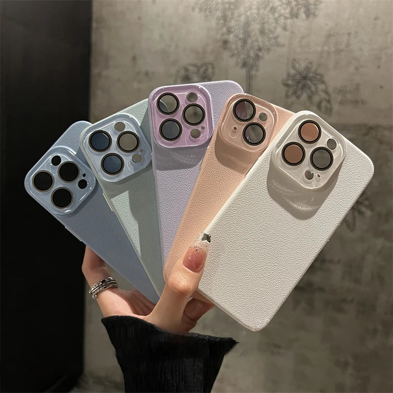 Crystal glass lens lychee leather case - product image